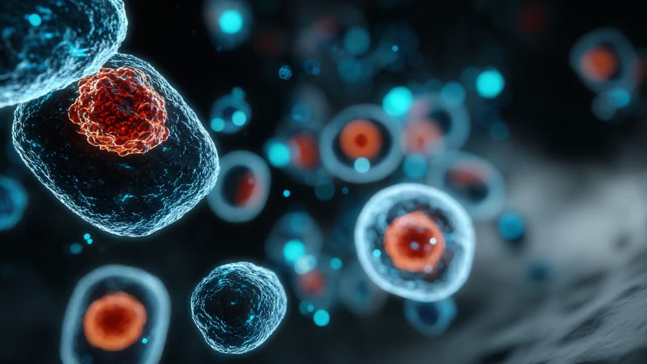 Dettagliata vista ravvicinata di strutture cellulari: Un'affascinante esplorazione della vita microscopica e delle sue complesse interazioni in un vibrante ambiente biologico.