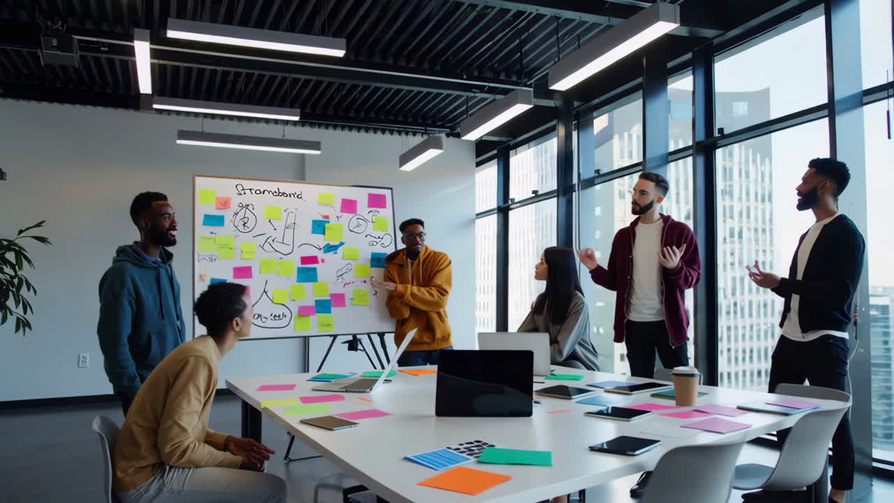 Brainstorming di squadra diversificato nell'ufficio moderno