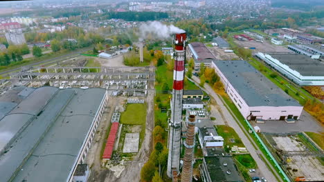 view from above chimneys boiler pipe with white smoke. industrial boiler pipe