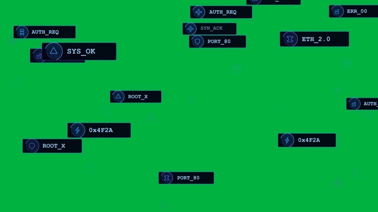 HUD tags appearing on ping, drifting and linking on transparent backdrop to show network status