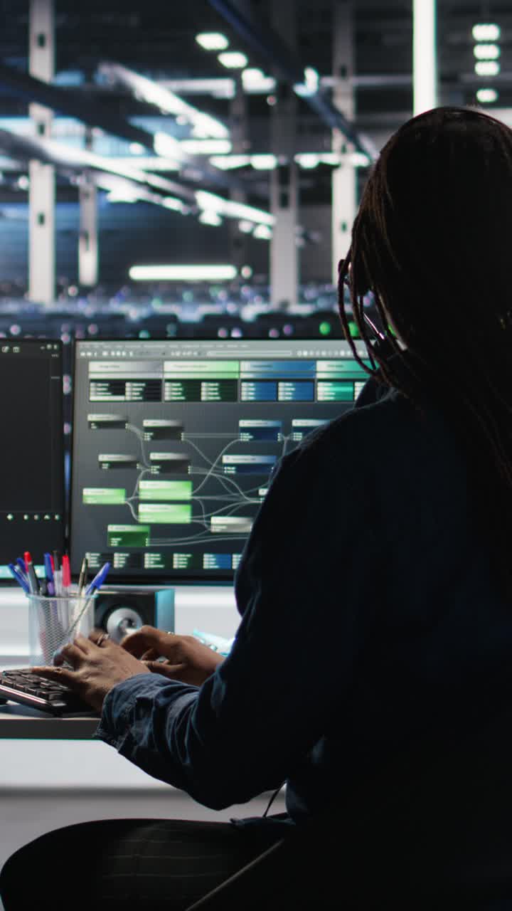 Vertical Video Data Center Expert Examines Node Tree Interface, Delivering Technical Support