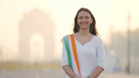 happy indian girl in indian traditional outfit celebrating independence day