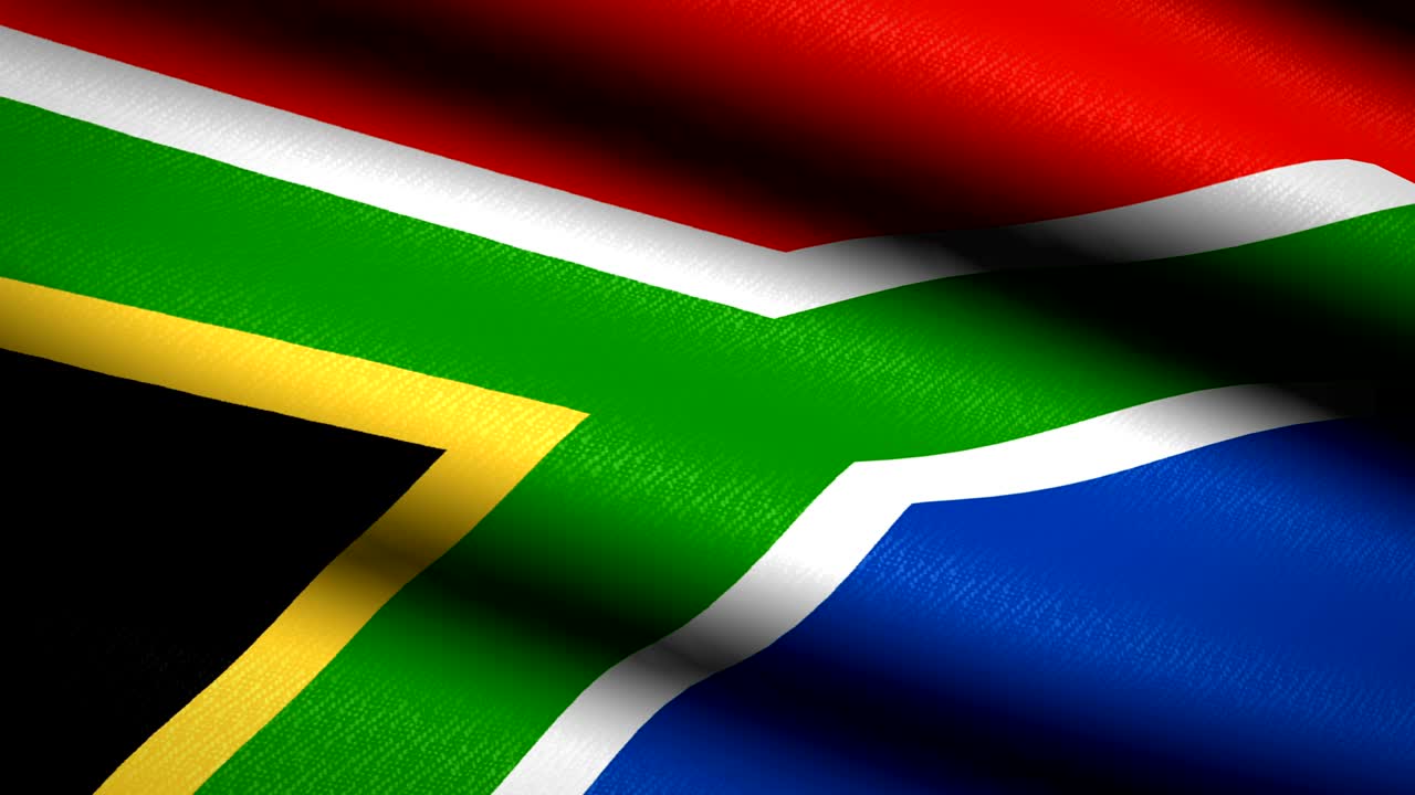 South Africa Flag Waving Textile Textured Background. Seamless Loop Animation. Full Screen. Slow motion. 4K Video