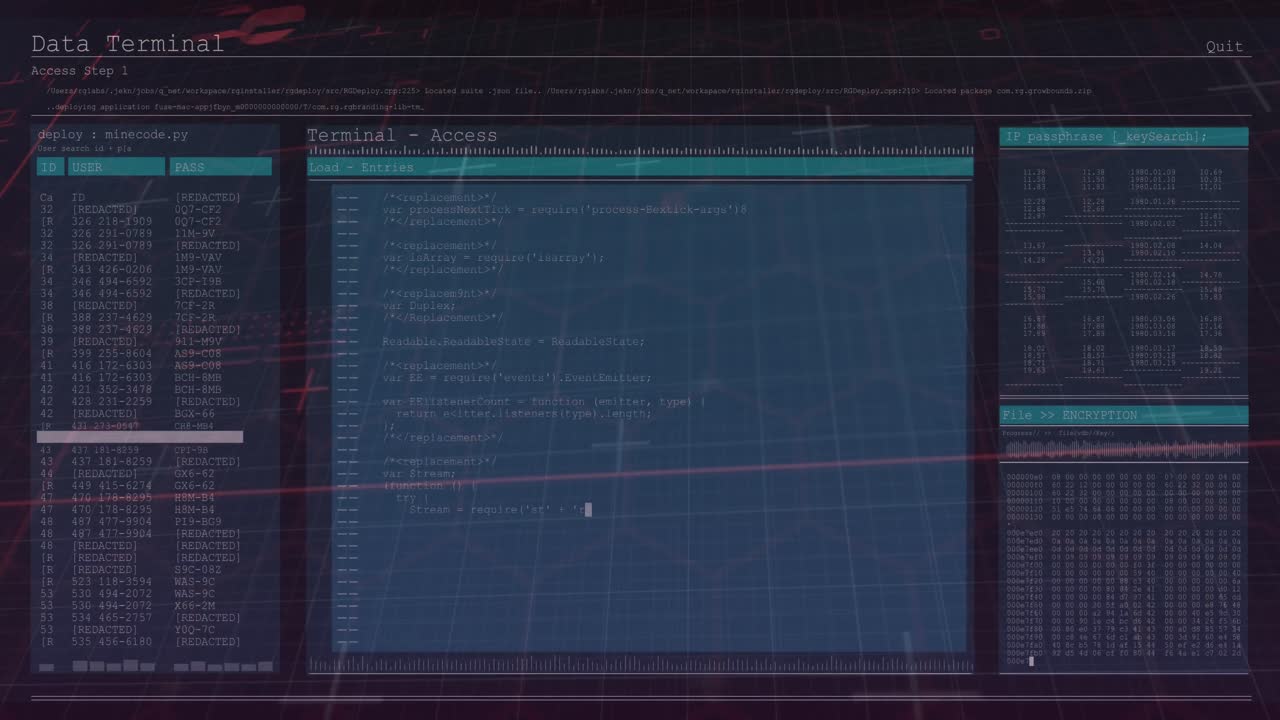 Animation of data processing on computer screens