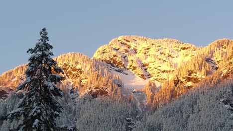 breathtaking sunrise over anchorage mountains, golden light on untouched snowy alaskan peak 4k