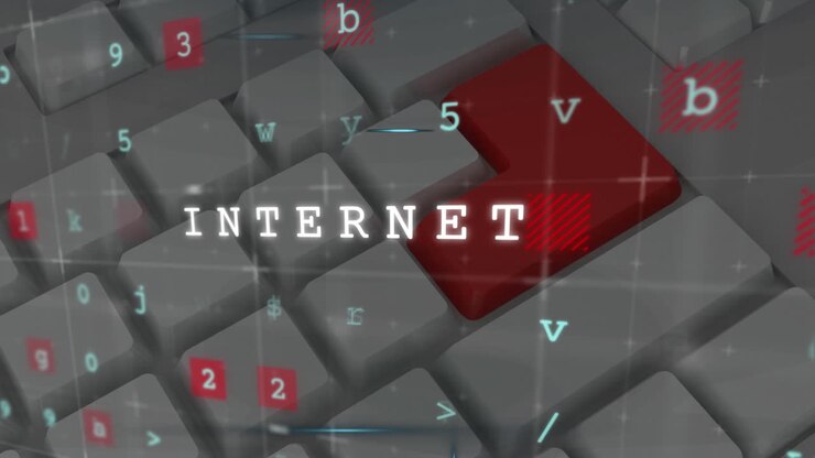 Computing technology concept texts over grid network against close of keyboard keys