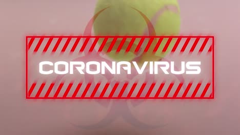 Animation-of-word-Coronavirus-with-tennis-ball-in-background