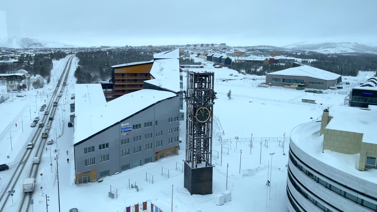 Kiruna, Sweden - The City of the New Kiruna, Featuring the Modern City Hall and the Newly Constructed Belfry - Static Shot