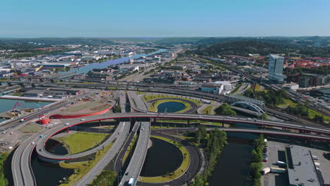 newly constructed intersection and tunnel near gota alv in gothenburg, sweden - aerial drone