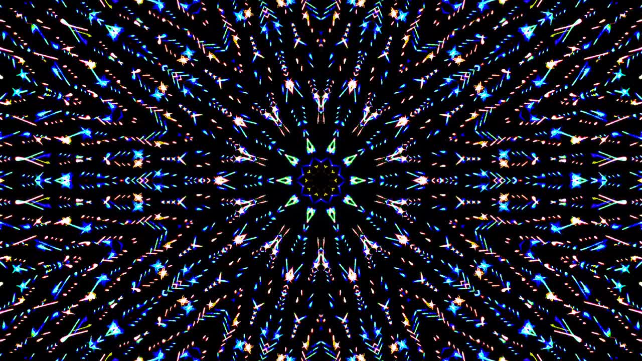 Lindo caleidoscópio abstrato que brilha, uma luz radiante que regula os movimentos sutis