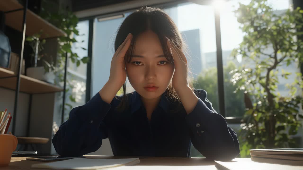 Stressed Woman Holding Her Head