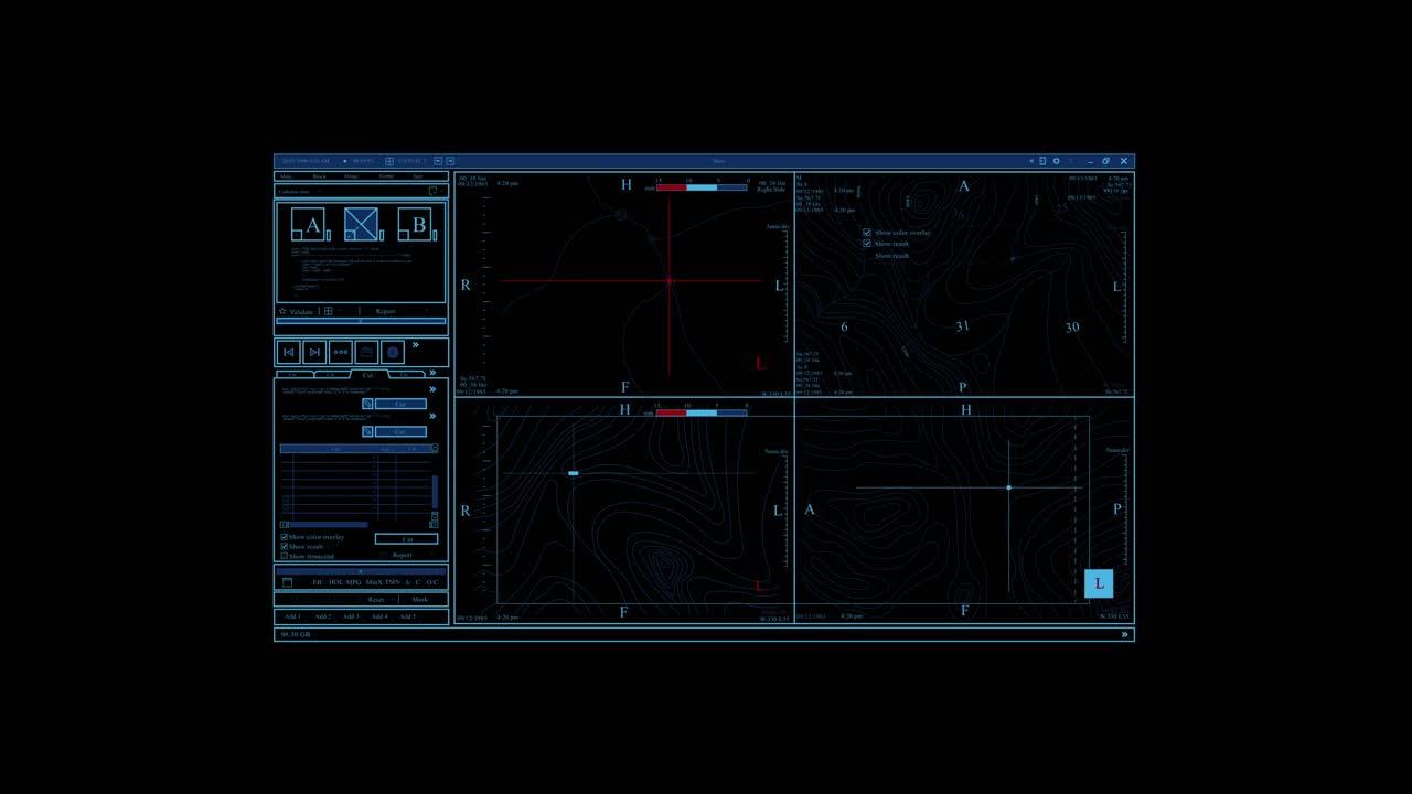 hud 인터페이스 디스플레이는 지오 지도와 기호와 함께 미래 데이터를 보여줍니다.