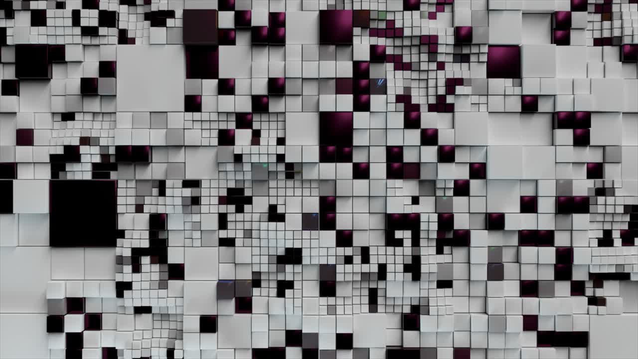 fondo abstracto. cubos blancos y negros en 3d. concepto futurista de red, datos, digital. animación en 3d de un bucle sin costuras