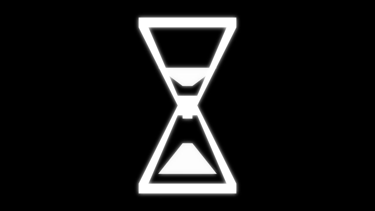 White Hourglass Icon Rotating on Black Background