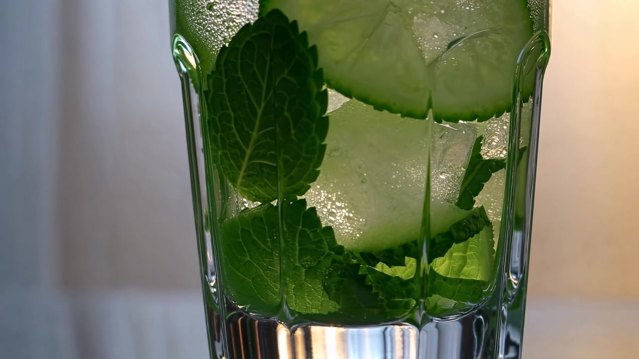 Virkistävä Mojito-cocktail jään, mintun ja limen kera lasissa