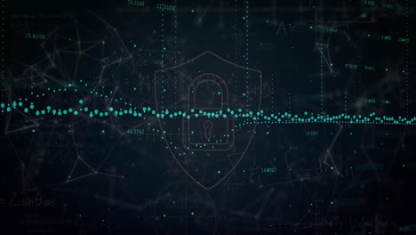 animation of data processing and padlock icon on black background