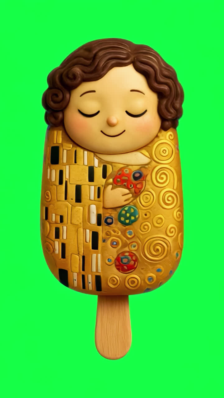 Gustav Klimt inspired woman popsicle animation isolated asset, transparent 4K video, alpha channel
