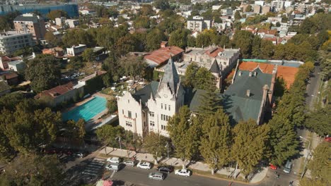 aerial establishing shot of buenos aires rowing club in tigre city at daytime