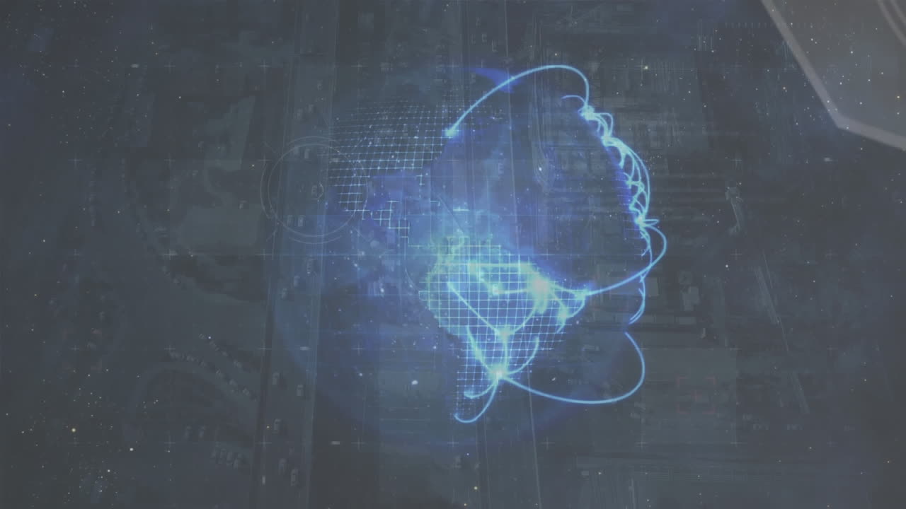animación de conexiones y procesamiento de datos en todo el mundo