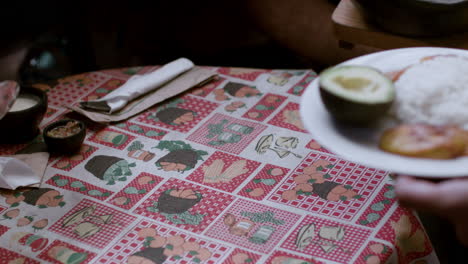 waitress posing with food