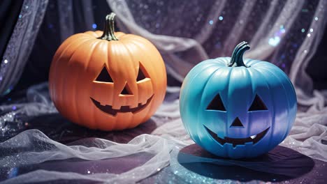 las calabazas naranjas y azules de halloween