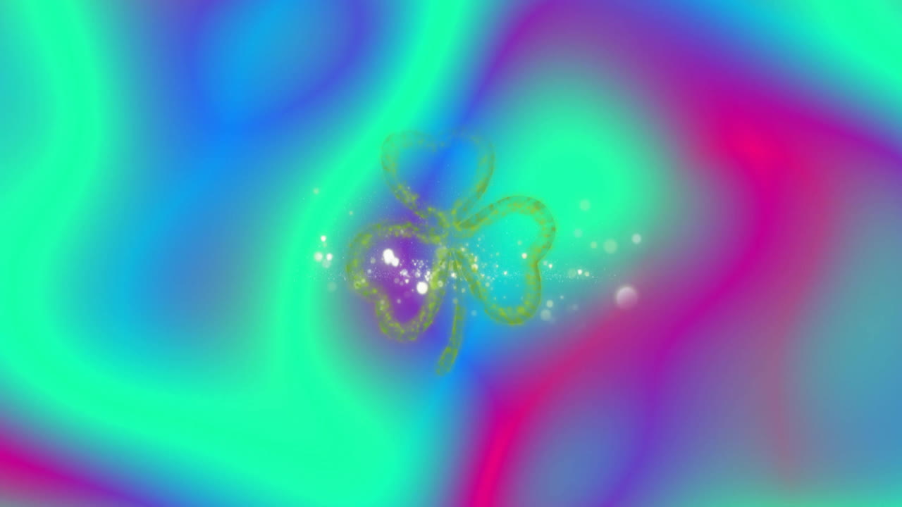 Glowing clover and fireworks creating colorful abstract background animation