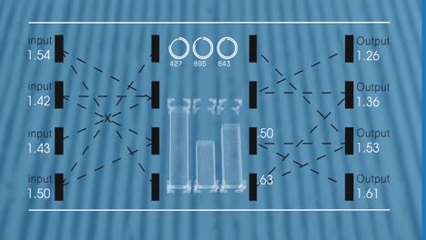 Animation-of-statistical-data-processing-against-blue-striped-background