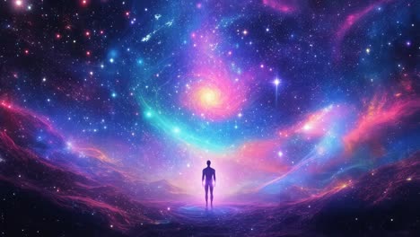 silhouette of a person in a colorful galaxy