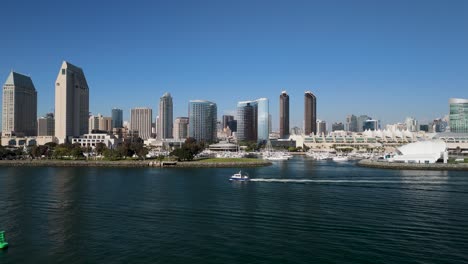 boating at san diego bay along the luxury hotels in downtown san diego in california, usa