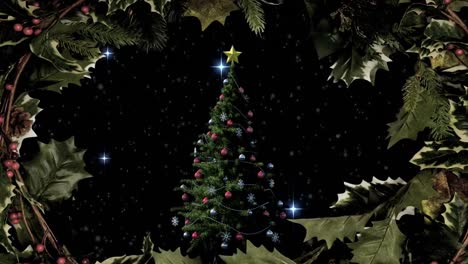 Christmas-tree-and-holly-border-with-stars