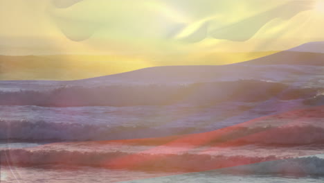 animación de la bandera de colombia ondeando sobre el cielo nublado y las olas en el mar