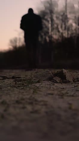 person walking at dusk