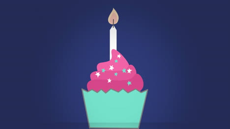 animación de cupcake con vela sobre fondo azul