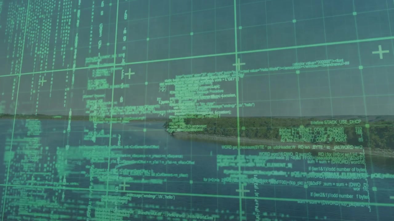 Animation of data processing over landscape