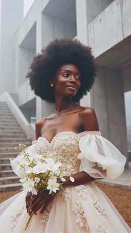 beautiful african american bride in elegant wedding dress