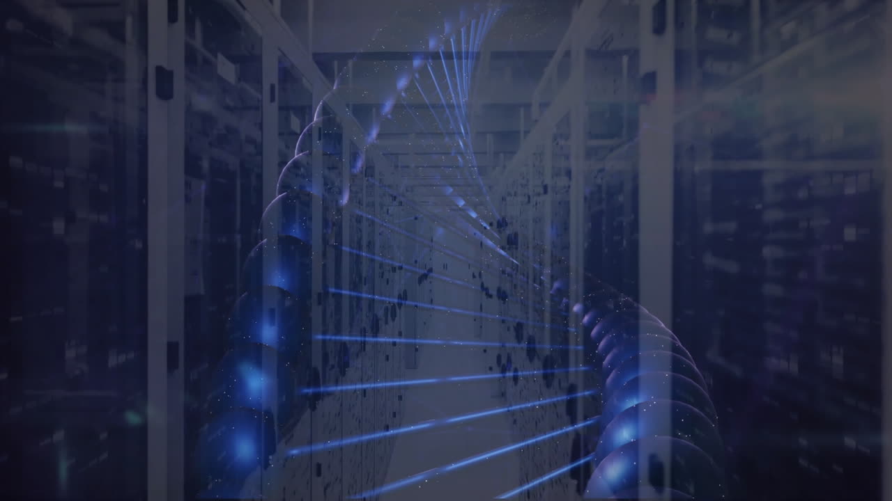 DNA strand with binary coding, processing scientific data in animation