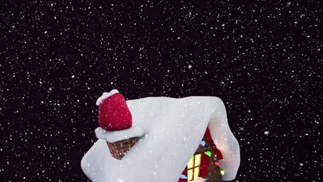 Animation-Von-Schnee,-Der-über-Das-Haus-Fällt,-Und-Leuchtenden-Lichtern