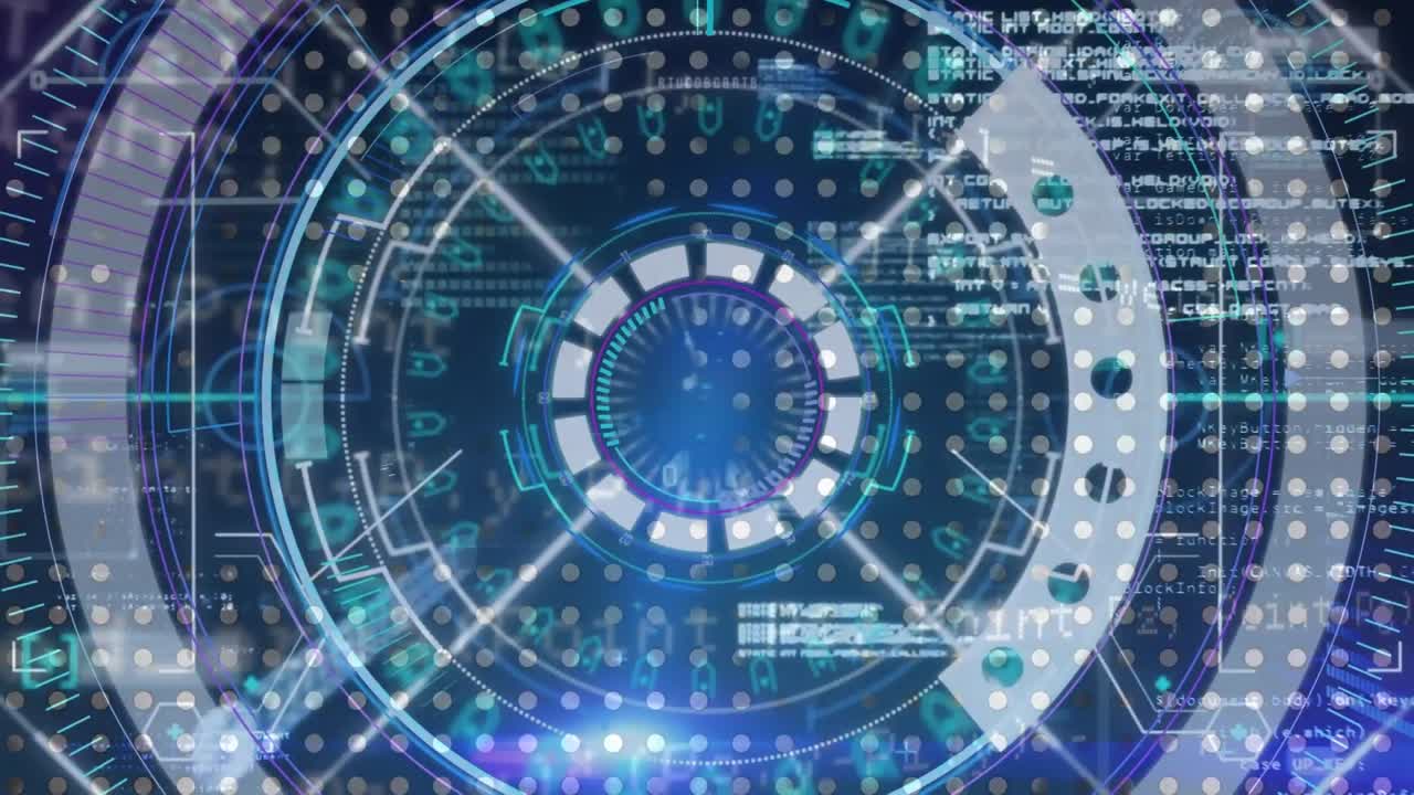 Animation of data processing over scan scope on dark background