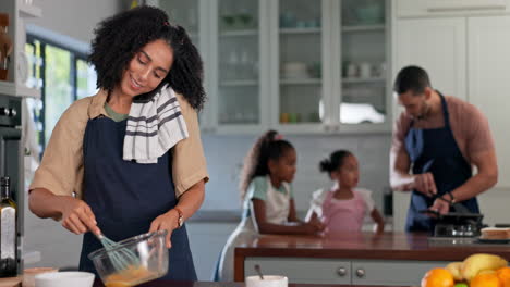 Phone-call,-time-and-woman-baking-at-her-house