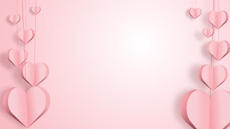 paper heart shapes hang on strings flying on pink background. symbols of love for happy women's, mother's, valentine's day, birthday greeting card design.