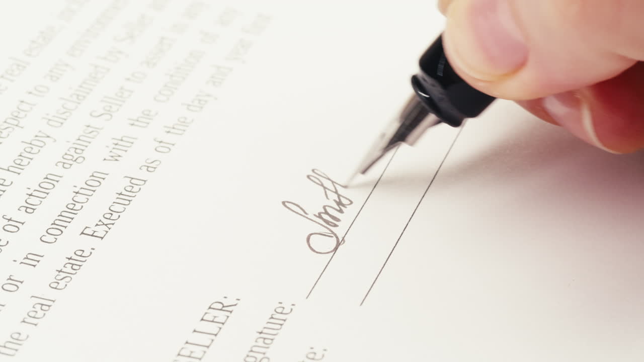 Hand Signing a Document with a Fountain Pen