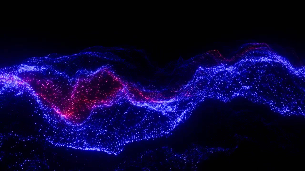 Abstract Blue and Red Glowing Particle Wave Background