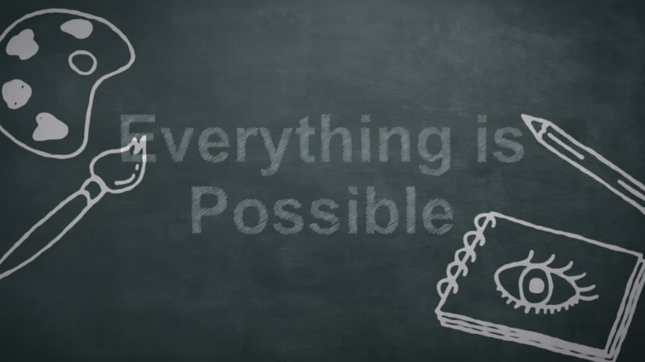 Animation of everything is possible text over school items icons