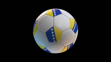 pelota de fútbol con bandera de bosnia y herzegovina, en el fondo negro bucle alfa. renderización 3d