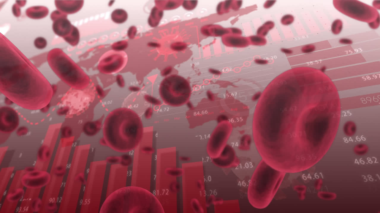 코로나 19 세포의 애니메이션과 통계 기록과 함께 세계 지도