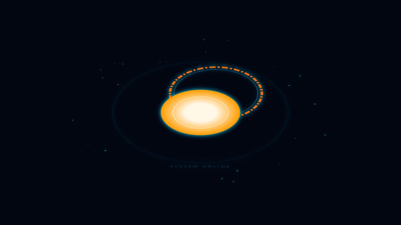 Futuristic Digital Interface with Glowing Core and Rotating HUD Elements