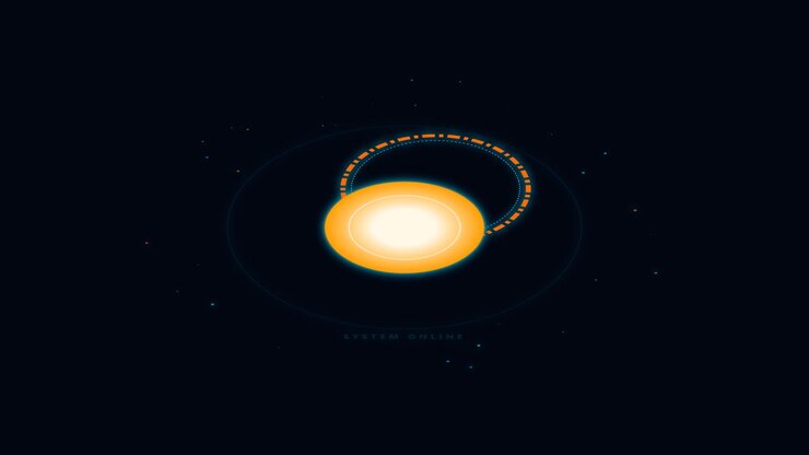 Futuristic Digital Interface with Glowing Core and Rotating HUD Elements