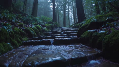 misty forest steps