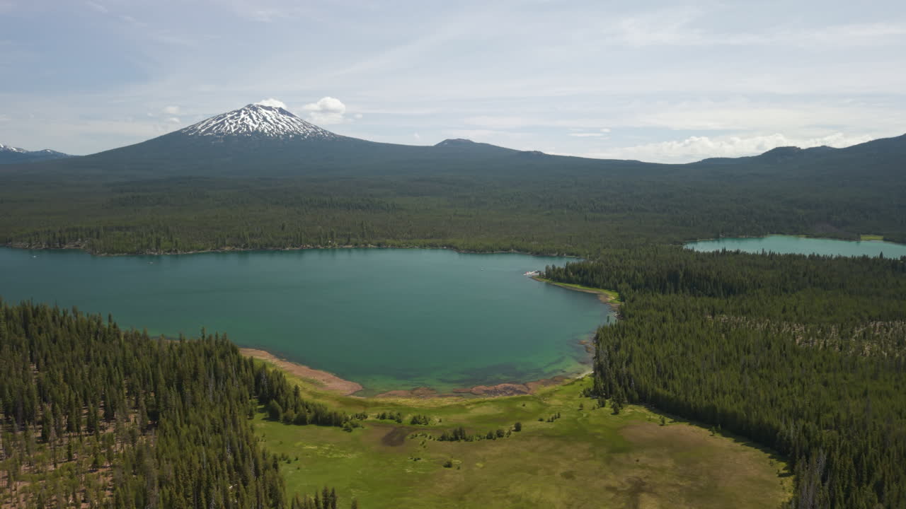 Lava Lake and Little Lava Lake in Central Oregon with Mt Bachelor in the distance.