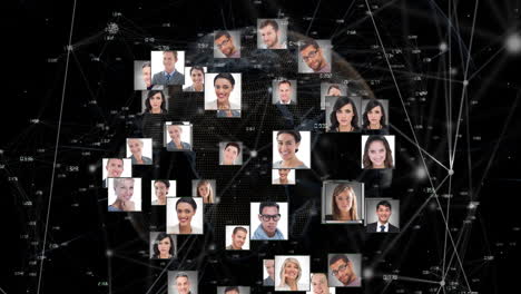 animación del globo de la red de conexiones con las fotos de las personas